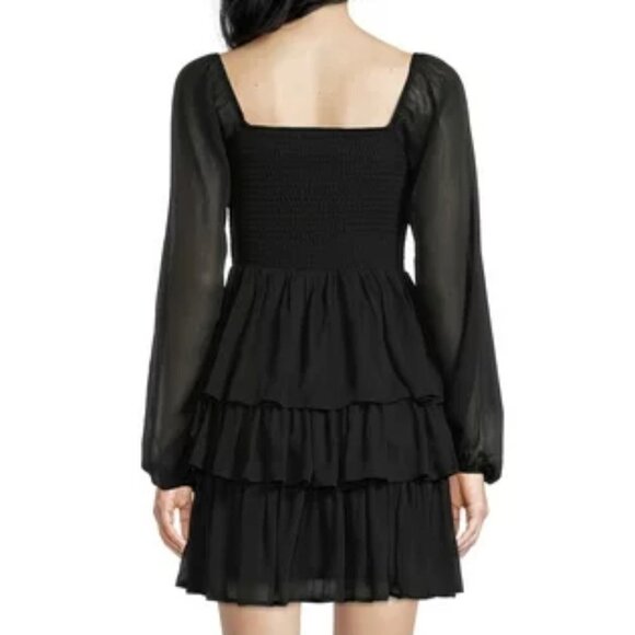NWT Madden NYC Women's Black Triple Ruffle Smocked Peasant Dress, size S - Picture 2 of 6